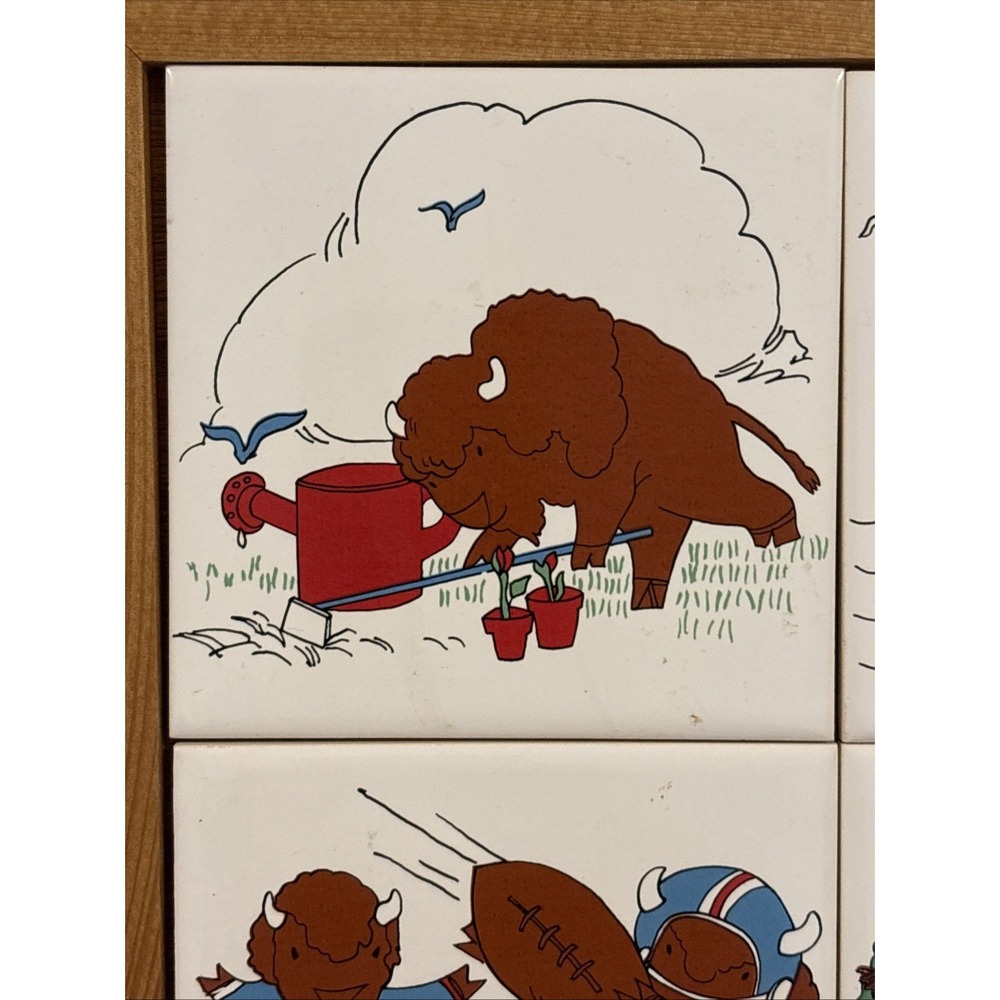Vintage 1985 AM&As Buffalo Ceramic Tile Wall Art 4 Tile Framed Alexander Buffalo - Picture 5 of 10